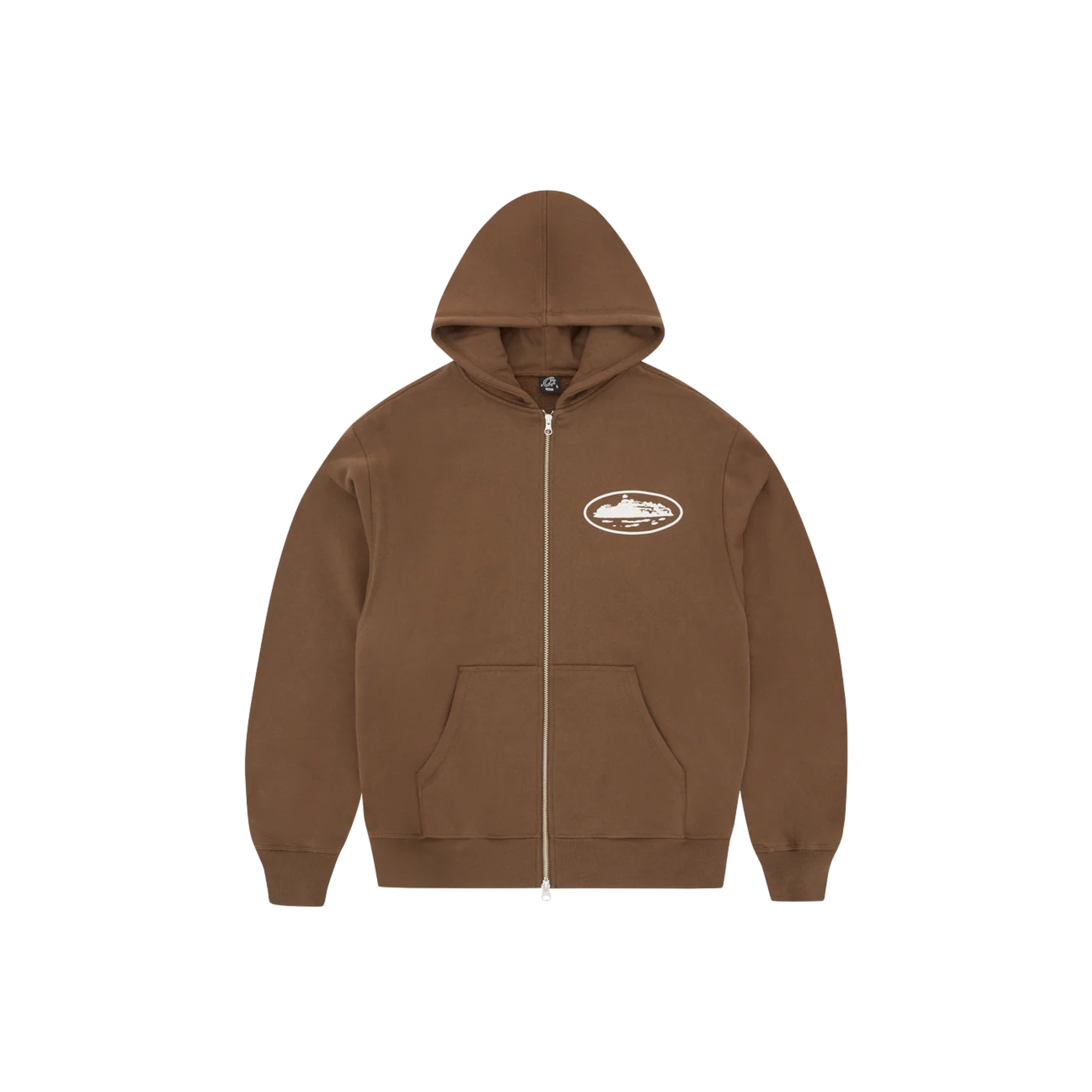 Corteiz Island Puff Print Zip Hoodie Brown