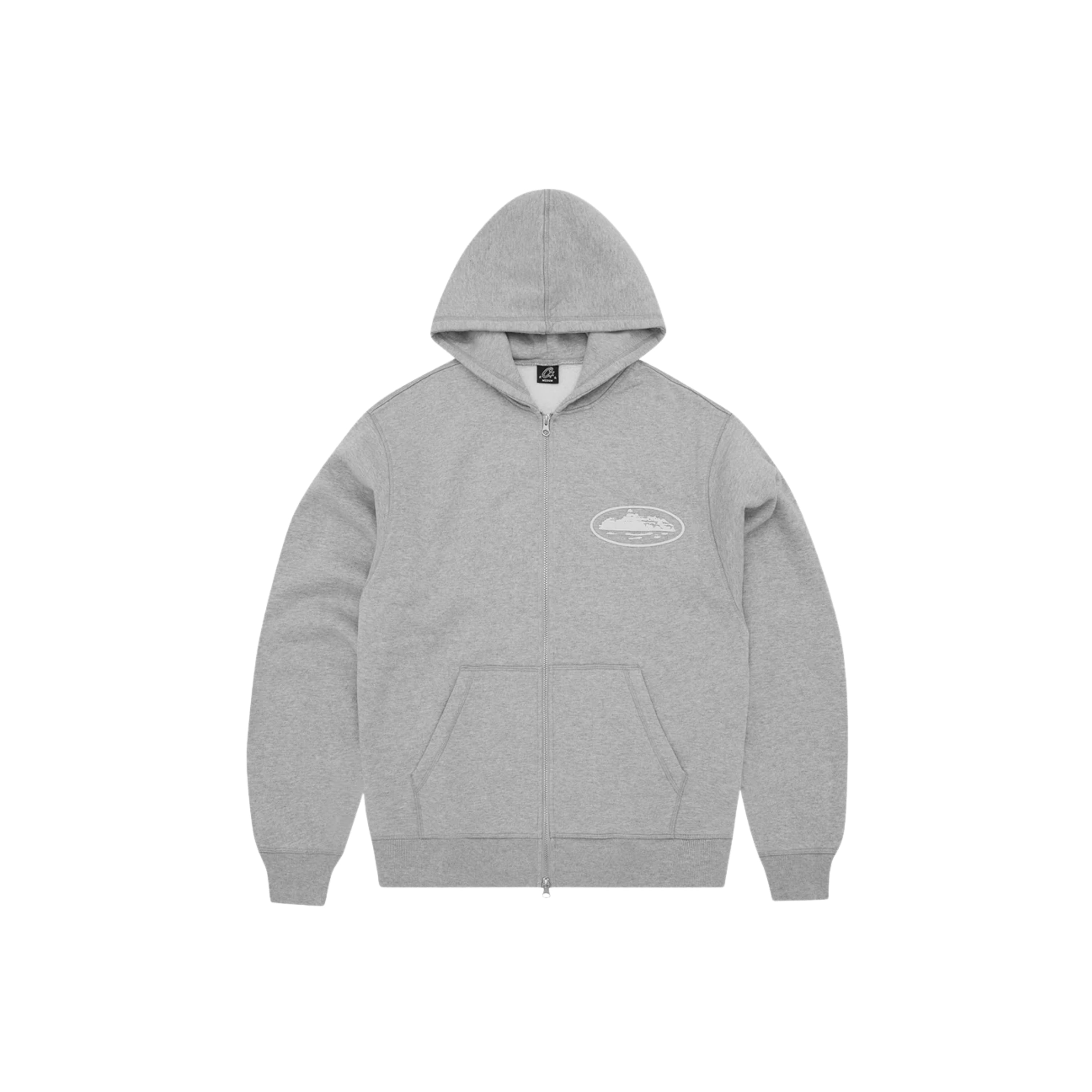 Corteiz Island Puff Print Zip Hoodie Grey