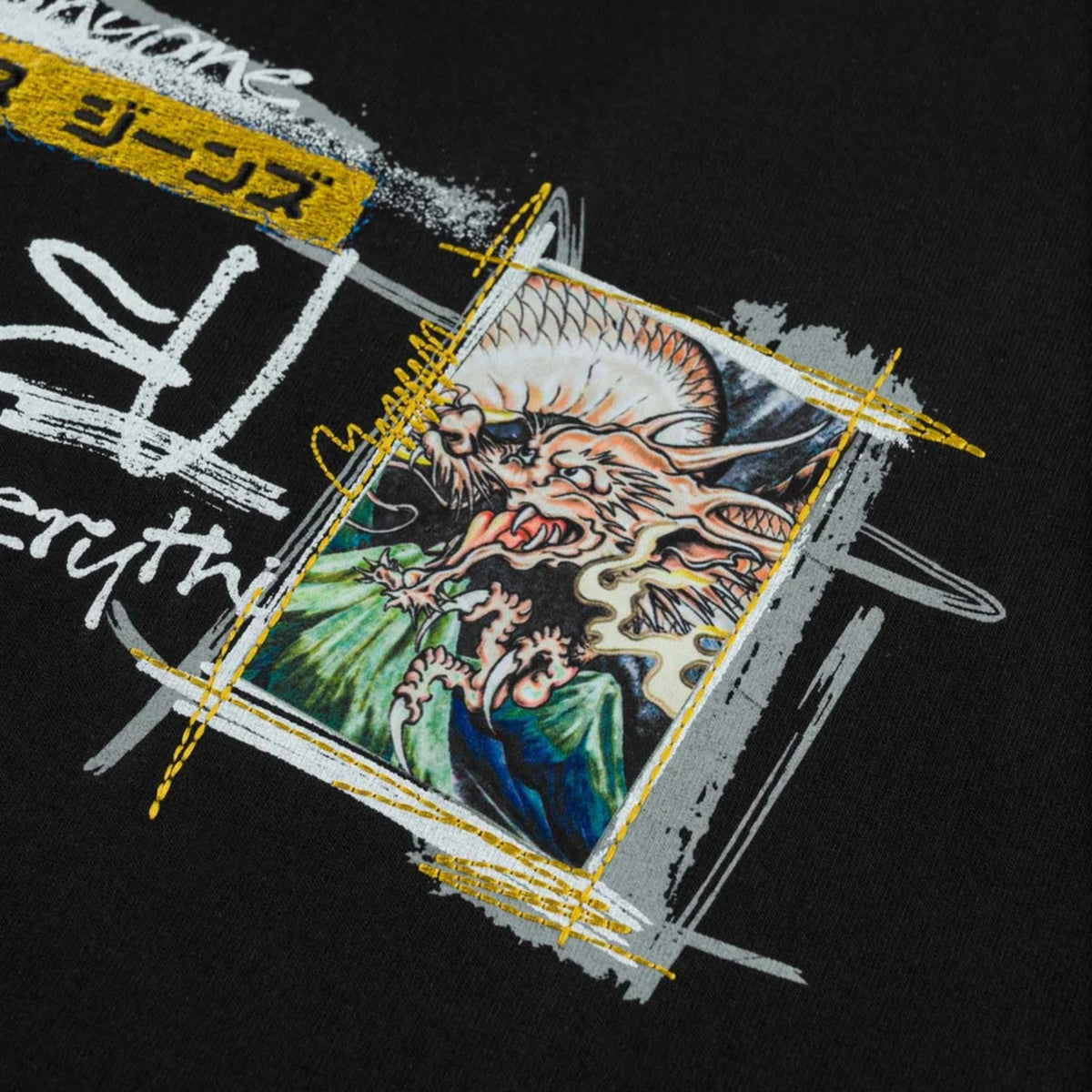 Evisu Handwriting Flying Dragon Emb. Tee Black