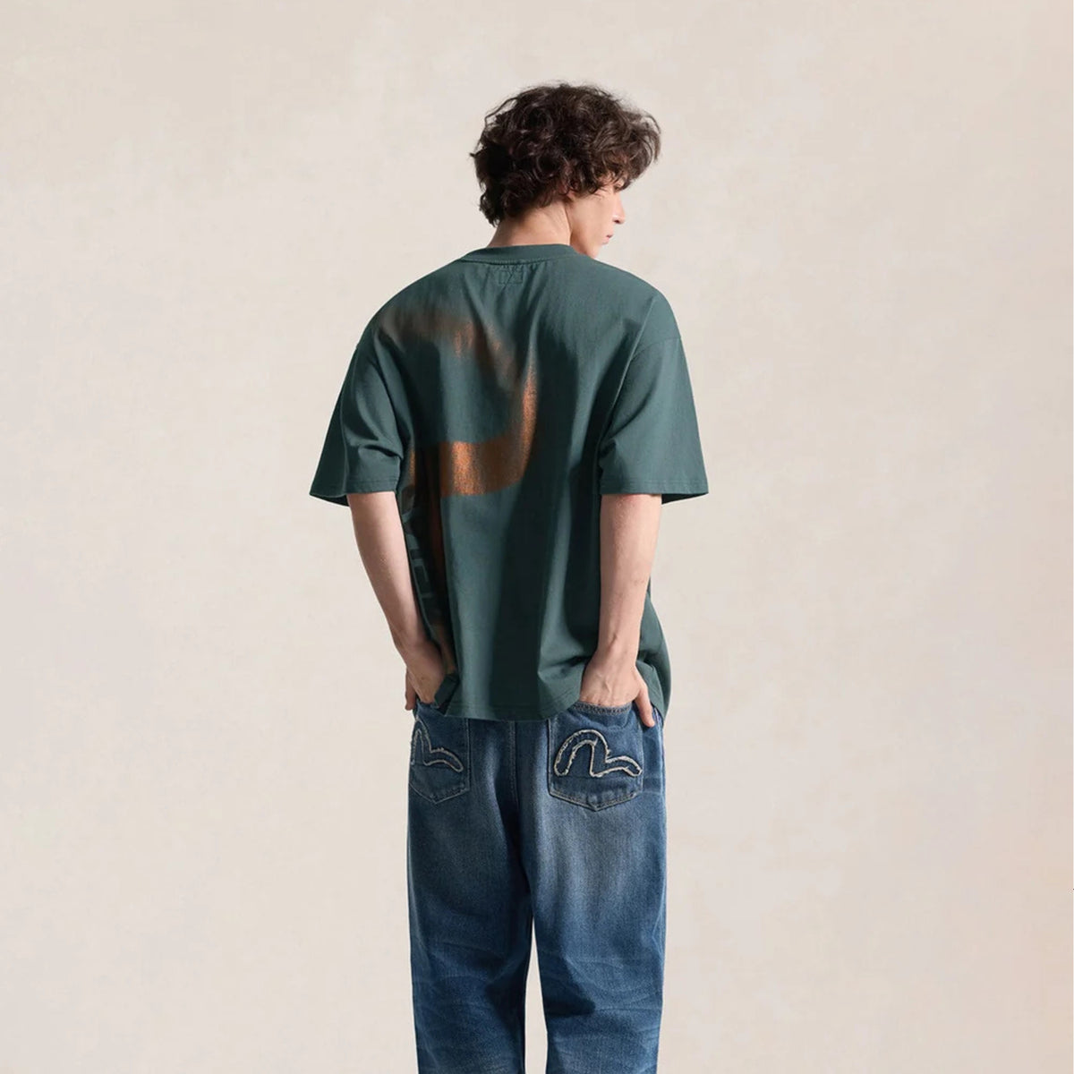 Evisu Glitter Seagull Printed Tee Dark Green