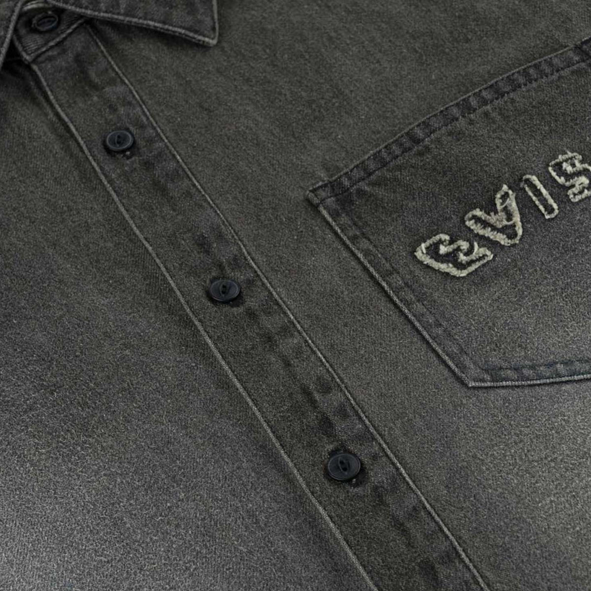 Evisu Fabric Blocking Longsleeve Denim Shirt Black