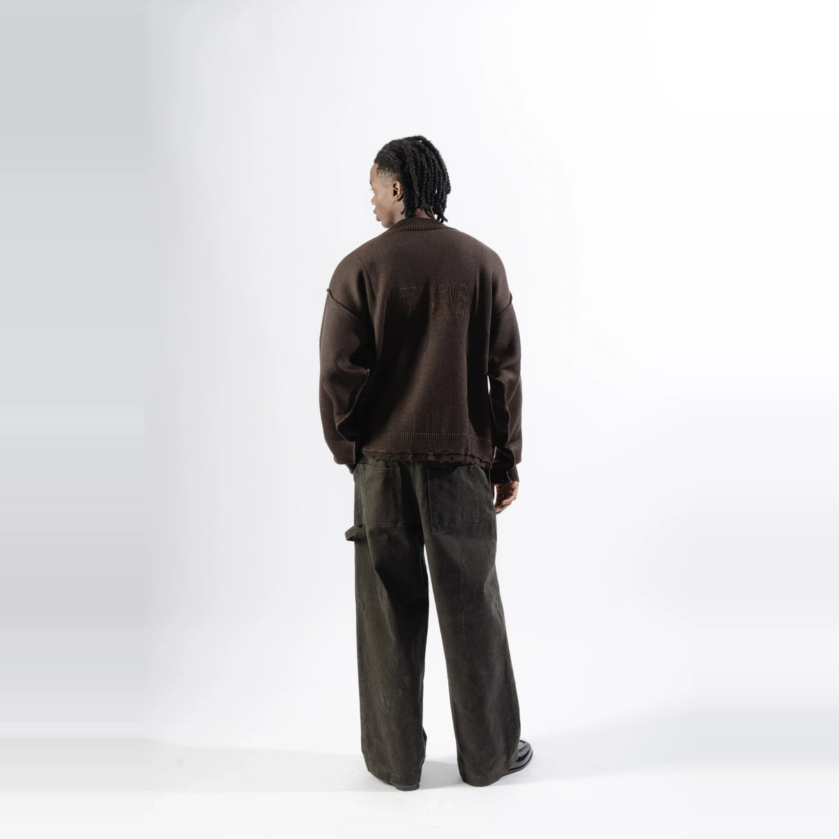 Mood-One Distressed Knit Sweater Brown