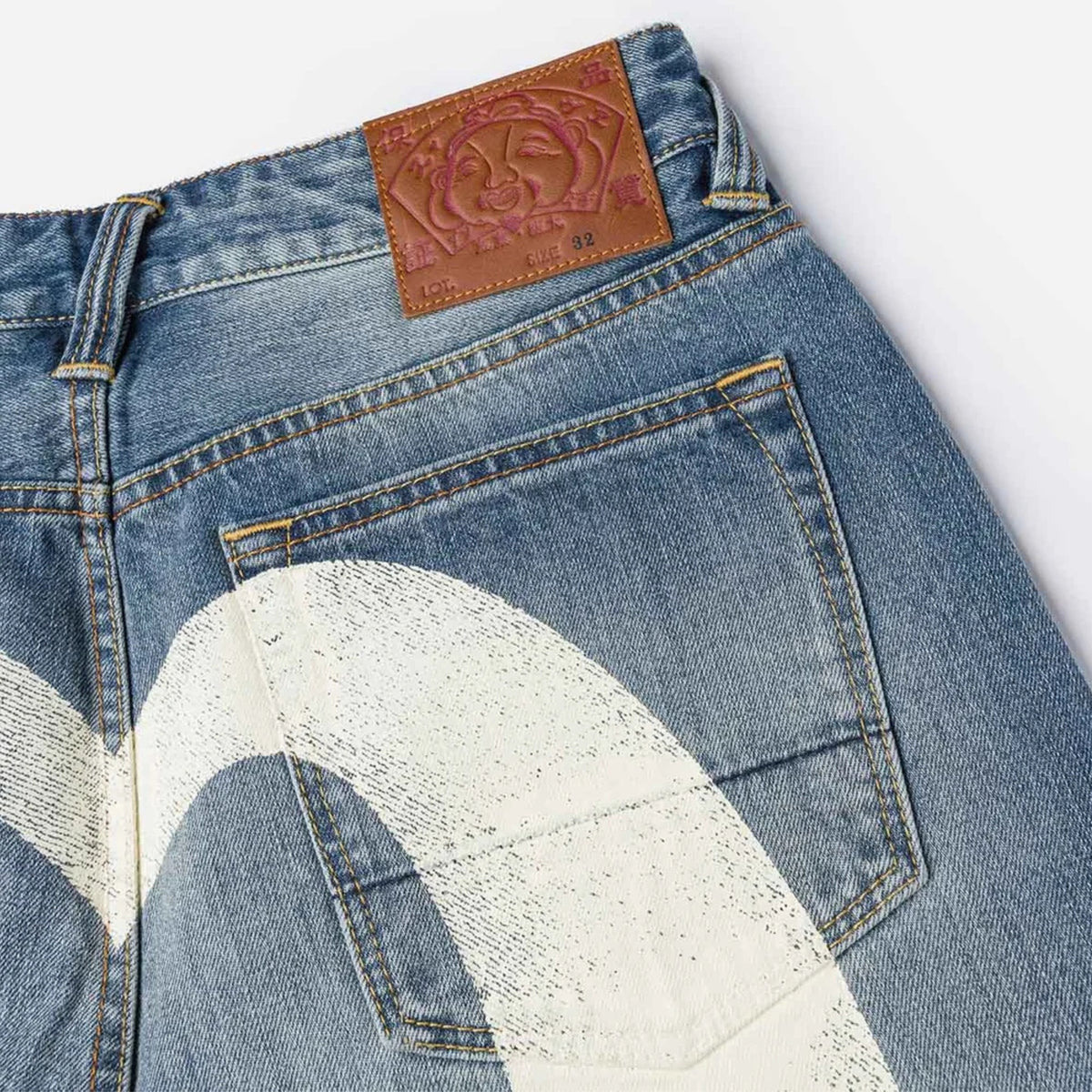 Evisu Ecru Daicock Printed Jeans White