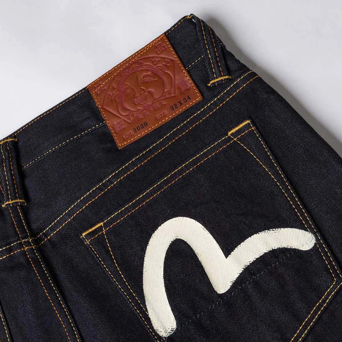 Evisu White Seagull Printed Pocket Raw Denim Navy