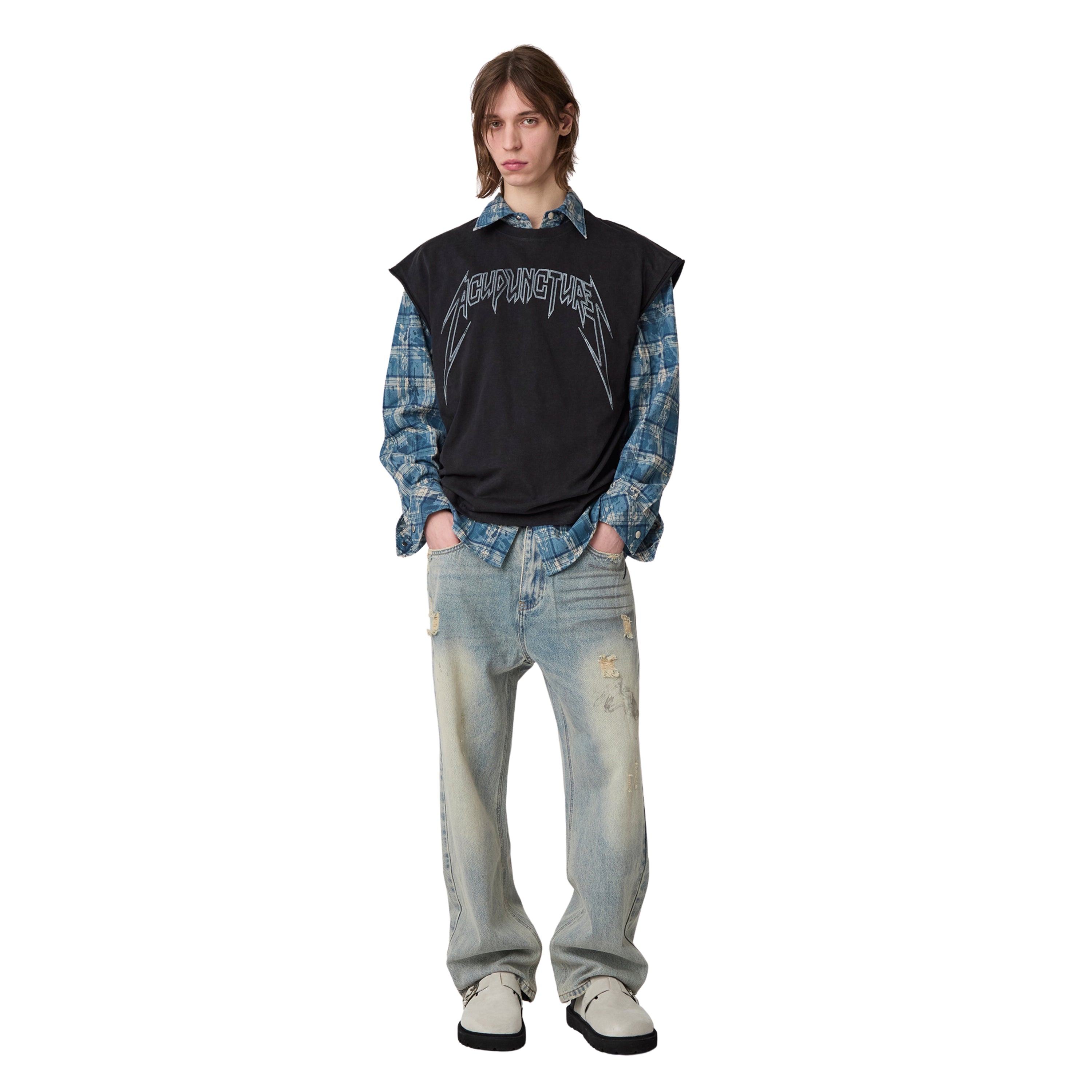 Acupuncture Studded Metal Sleeveless Tee Black
